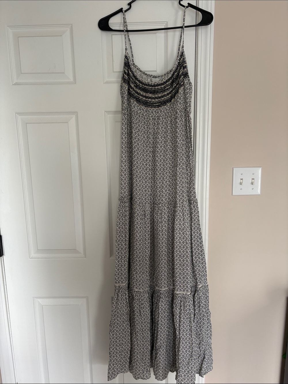 American Eagle Spaghetti Strap Black & White Print Maxi Dress